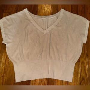 Express Reversible Tan Crop Cap Sleeve T-Shirt with Elastic Waist